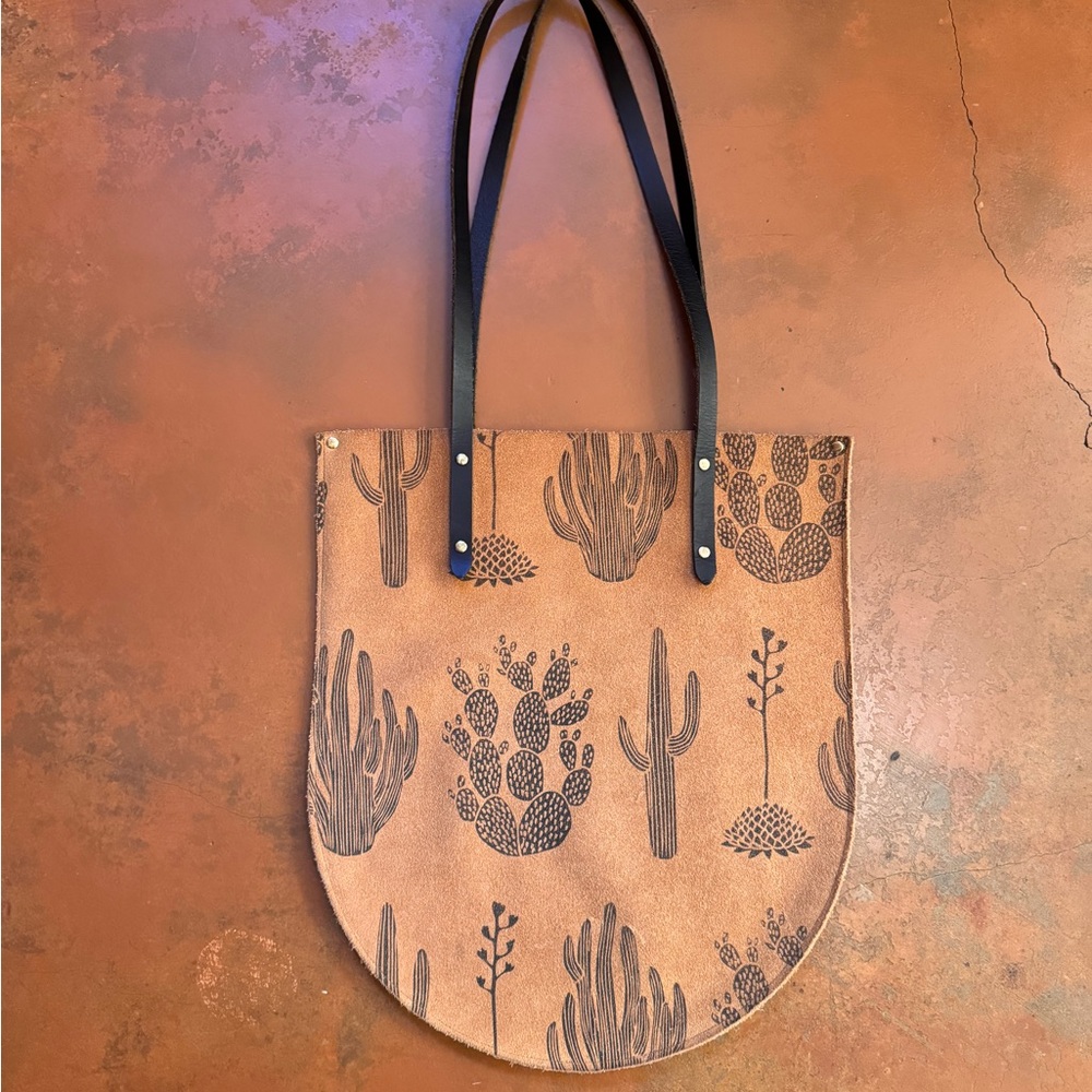 Cactus Print Tan Tote Bag